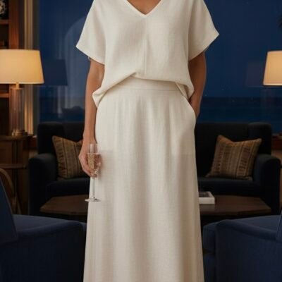 Polo Lino Cuello V- Crema