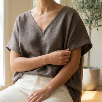 Polo Lino Cuello V- Chocolate