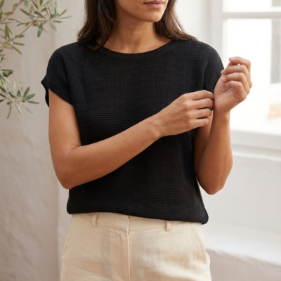 Polo Tejido – Cuello redondo – Negro – Talla SM