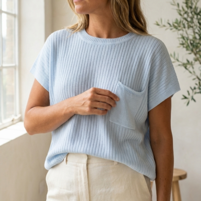 Polo tejido con bolsillo - Celeste - Talla ML