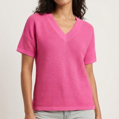 Polo Cuello V Tejido Fucsia ML