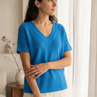 Polo Cuello V Tejido Azul ML