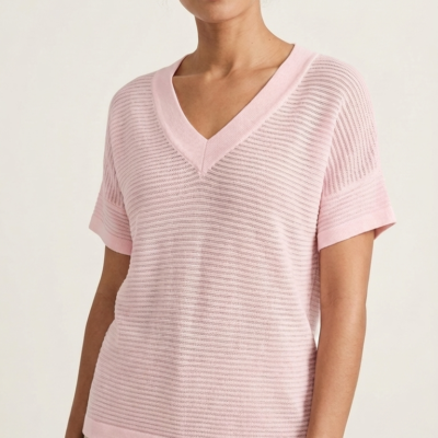 Polo Cuello V Tejido Rosa SM