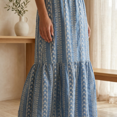 Falda Broderie Bordada Azul - Talla Única