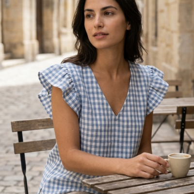 Blusa a cuadros azul - Talla Única