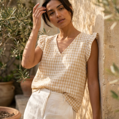 Blusa a Cuadros Crema - Talla Única